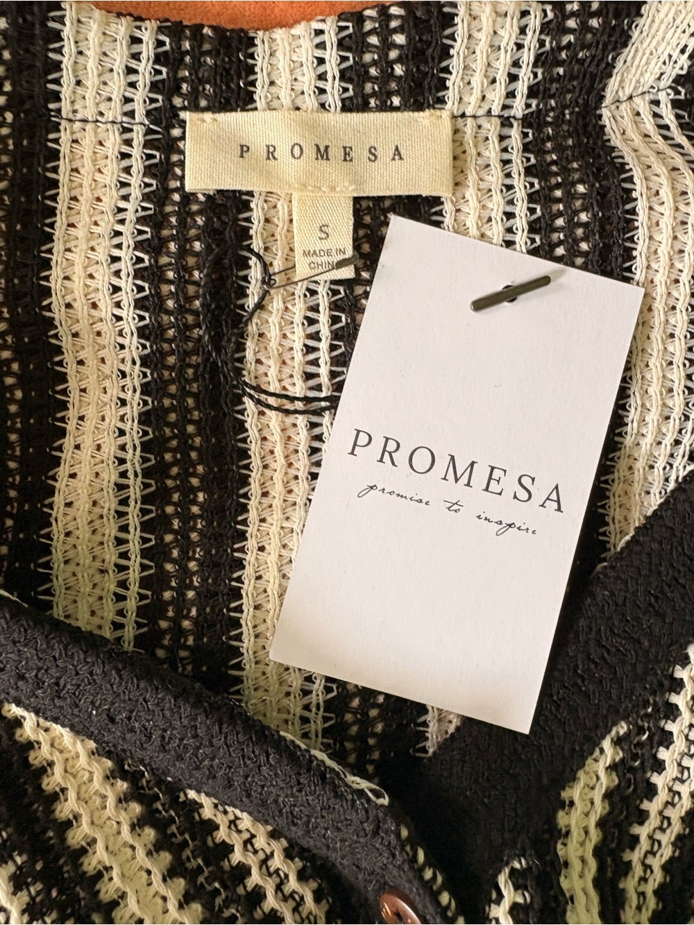 Promesa Black and Cream Striped Cropped Knit Vest - Picture 3 of 3